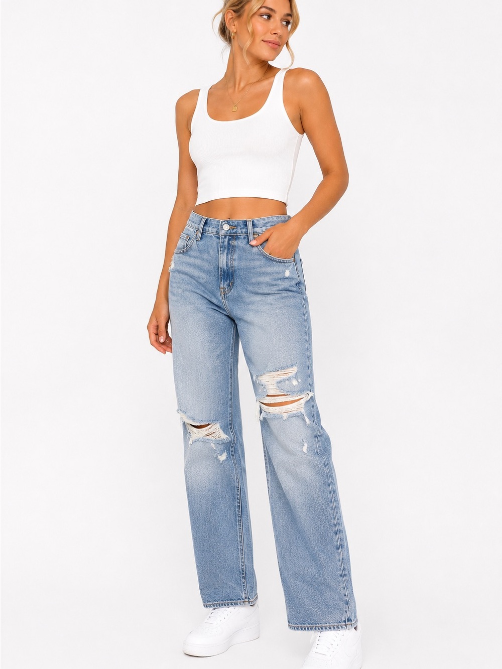 AGOLDE Light Blue Distressed Flare Jeans - Women